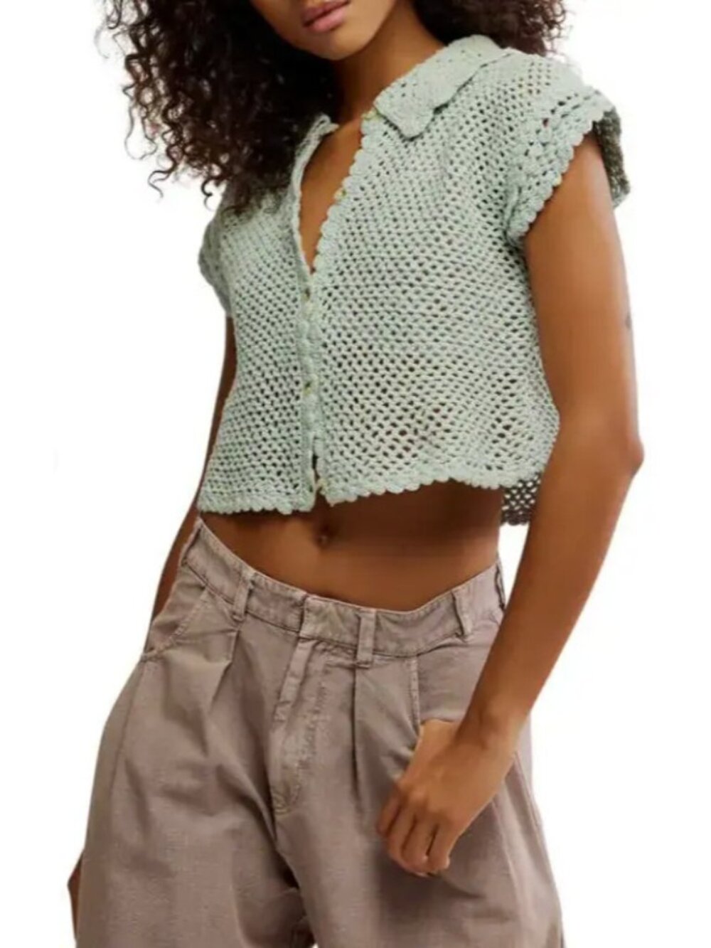 Free People Lily Crop Crochet Cardigan Pale Aqua ( XS )